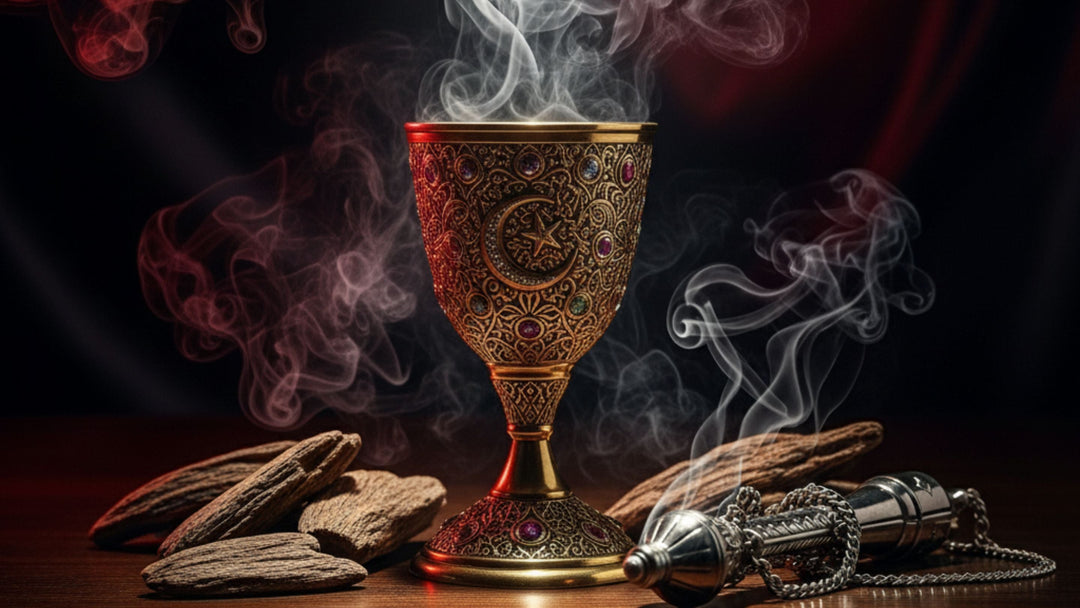 Smoky oud burning in a gold brazier