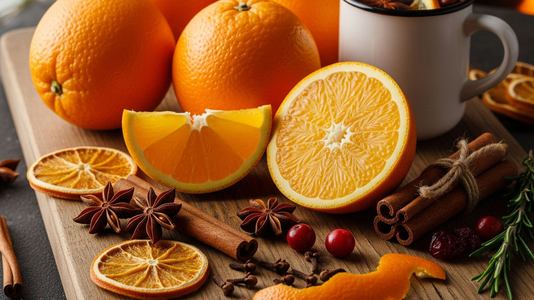 Strings of dried citrus and spice pomanders