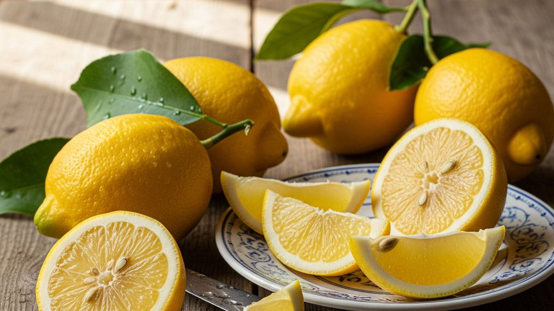Lemons growing in a sunny grove