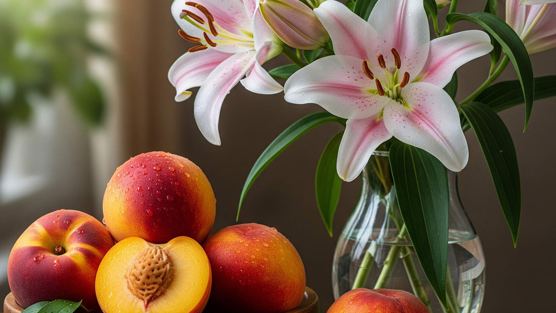 Light orange peaches growing in the sun