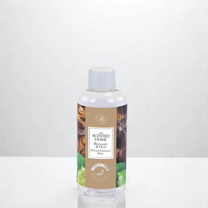 Bergamot & Oud Diffuser Refill against a white neutral background