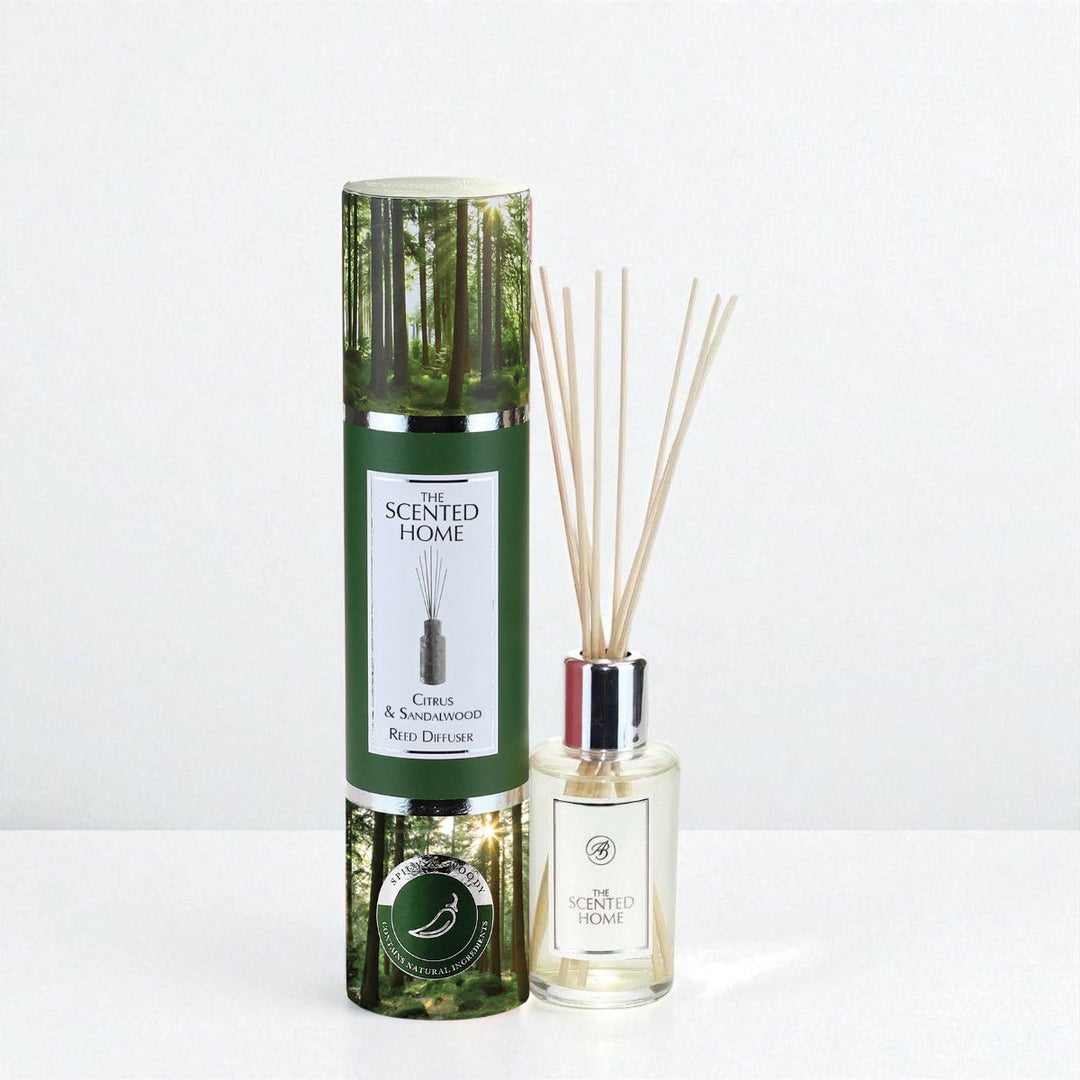 Citrus & Sandalwood Reed Diffuser against a white neutral background