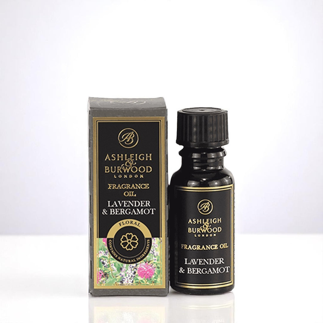 Lavender & Bergamot Fragrance Oil against a white neutral background