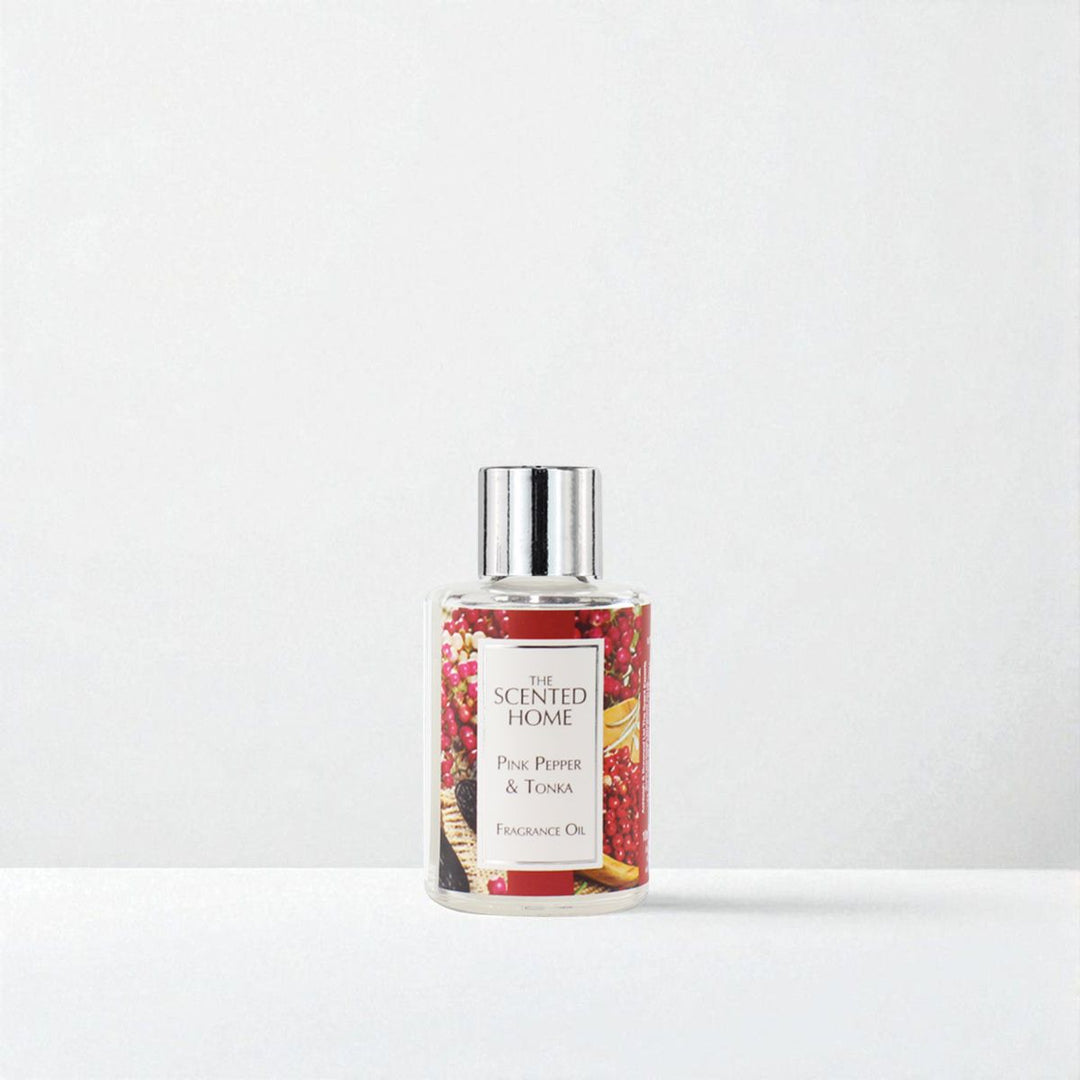 Pink Pepper & Tonka Fragrance Oil against a white neutral background