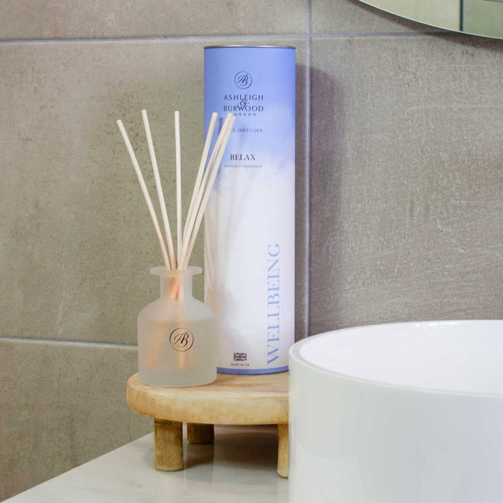 Relax Wellbeing Diffuser situated in the bathroom