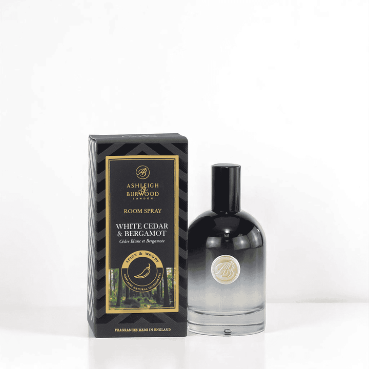 A picture of White Cedar & Bergamot Signature Room Spray against a white neutral background