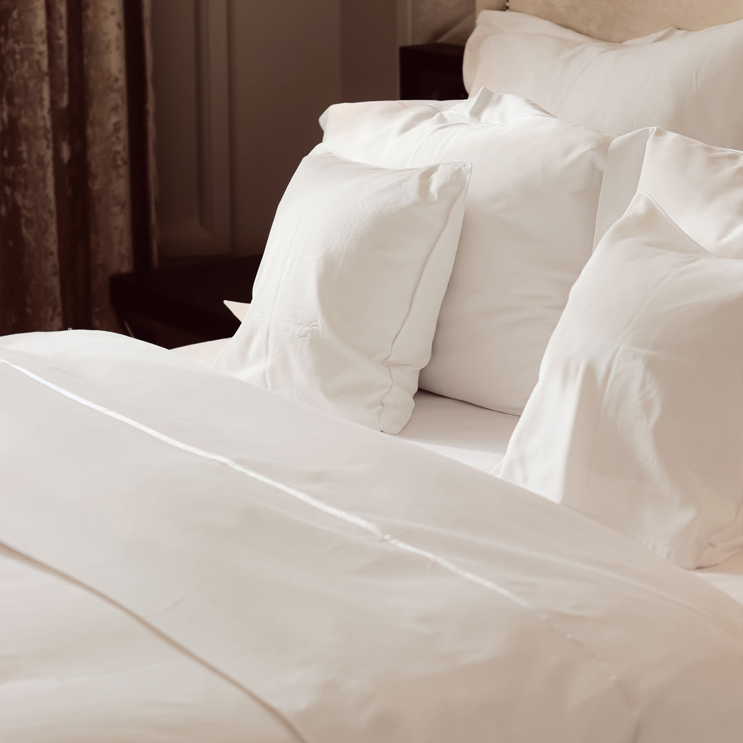 Fresh white sheets on a luxury hotel bed