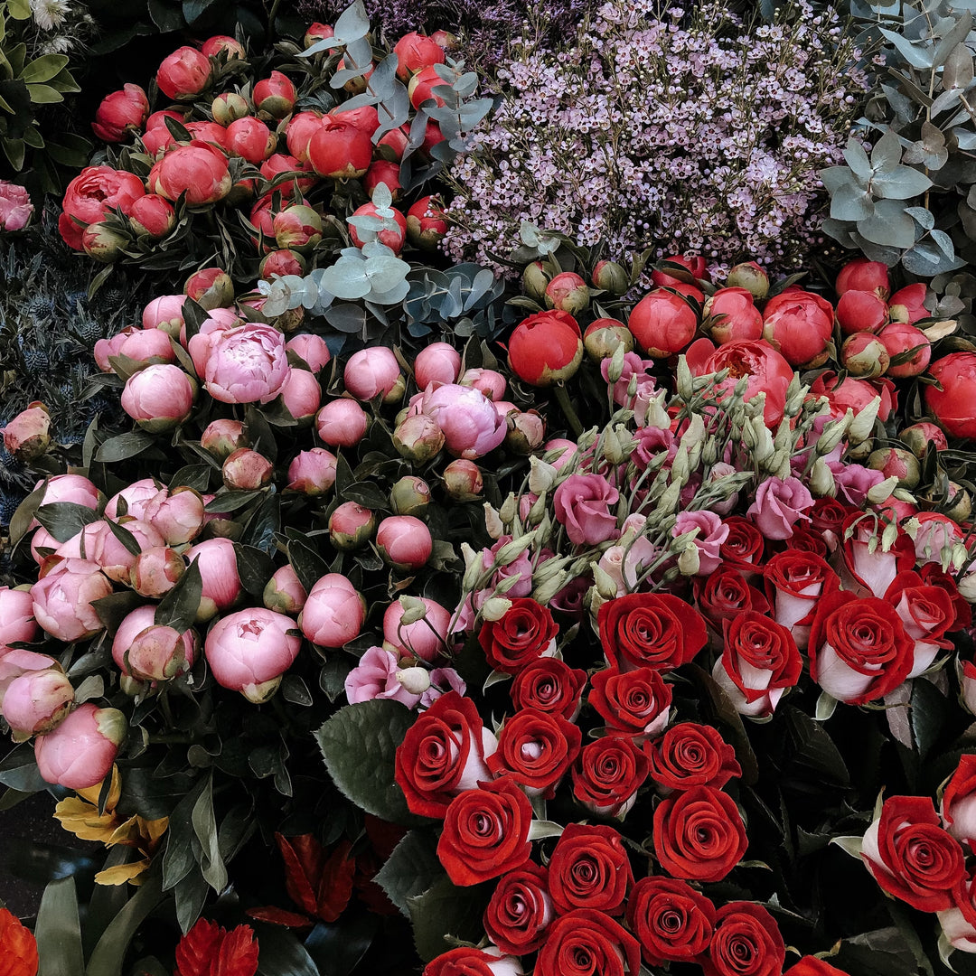 Bunches of flowers at a market