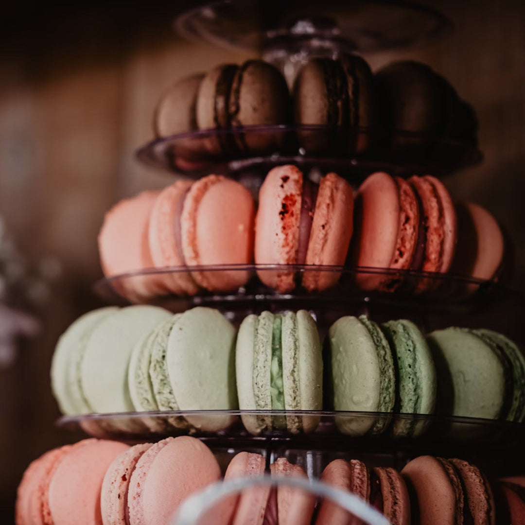 Coloured macarons in a bakery