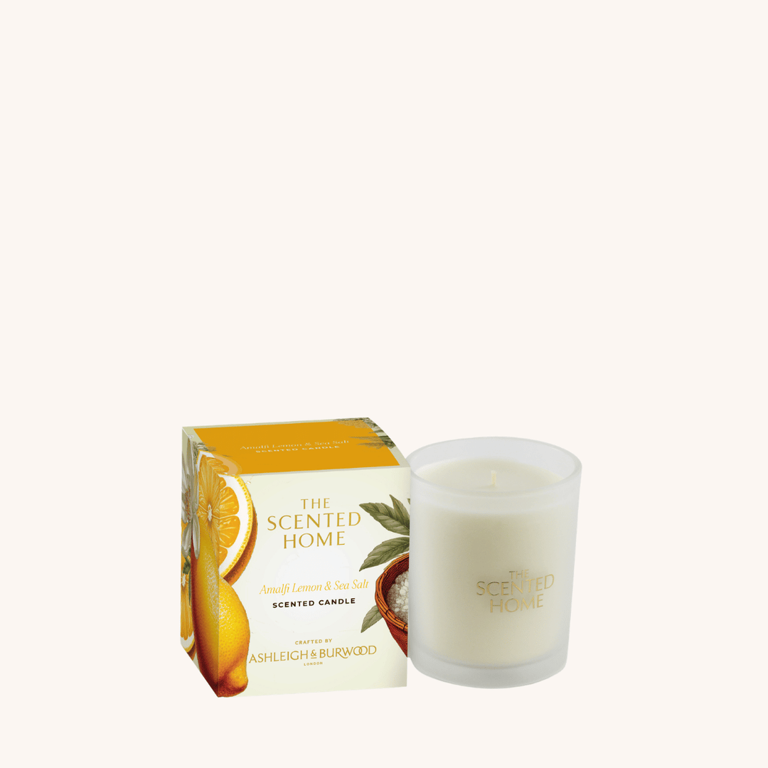 Amalfi Lemon & Sea Salt Scented Jar Candle on a white background