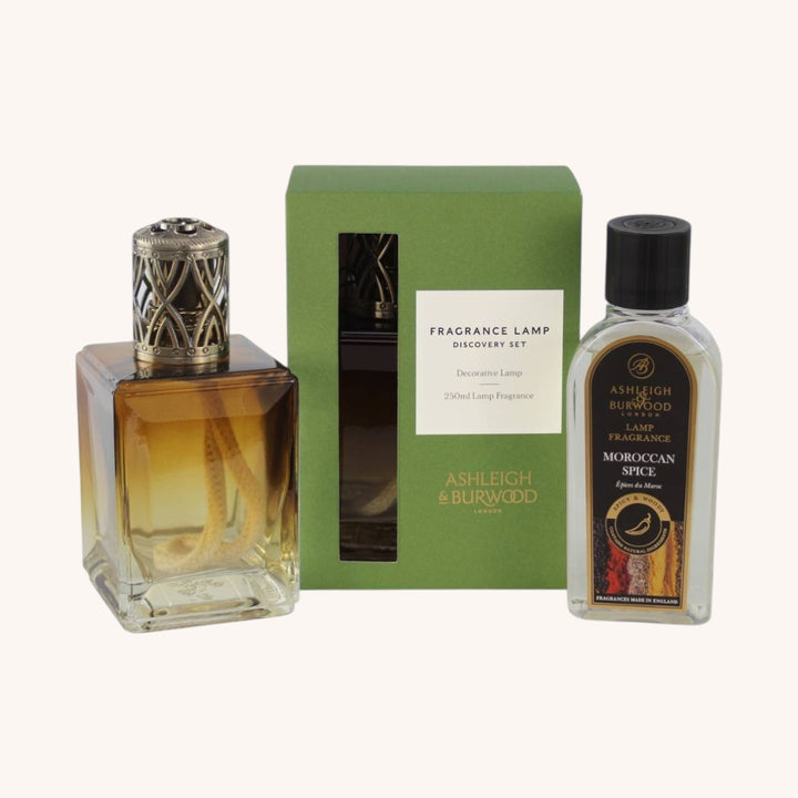 Amber Lamp with Moroccan Spice Gift Set on a white background