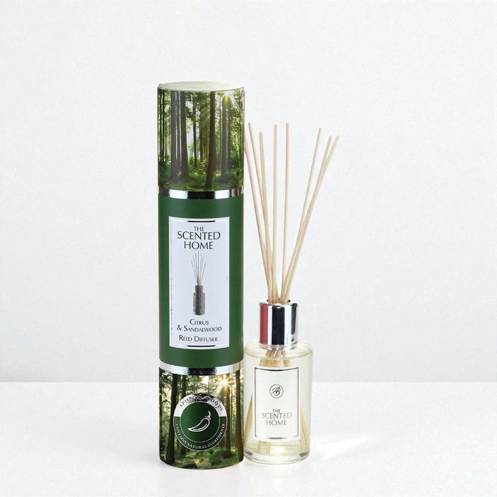 Citrus & Sandalwood Reed Diffuser against a white neutral background