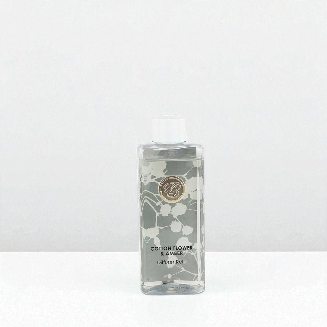 Cotton Flower & Amber Reed Diffuser Refill against a white neutral background