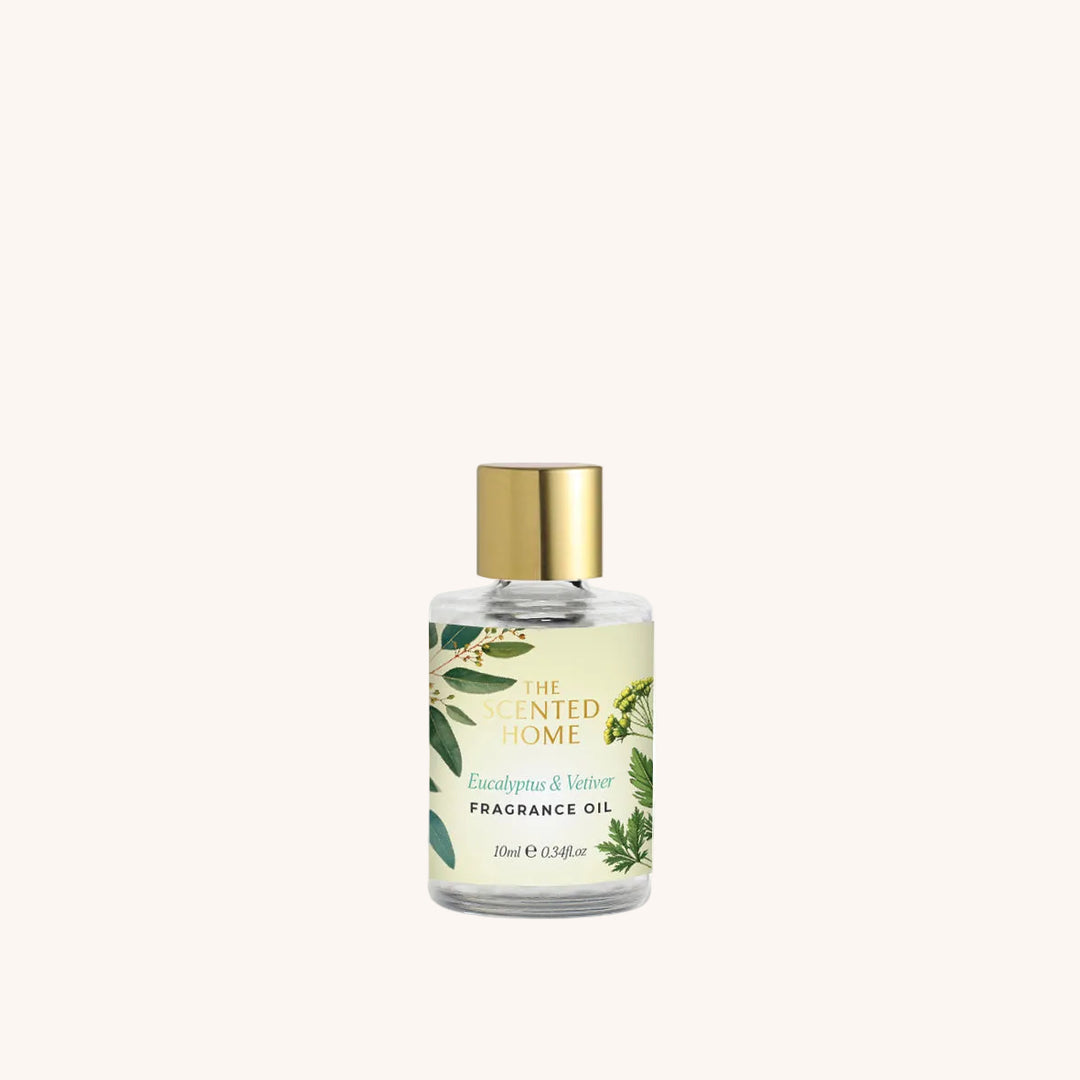 Eucalyptus & Vetiver Fragrance Oil on a white background 