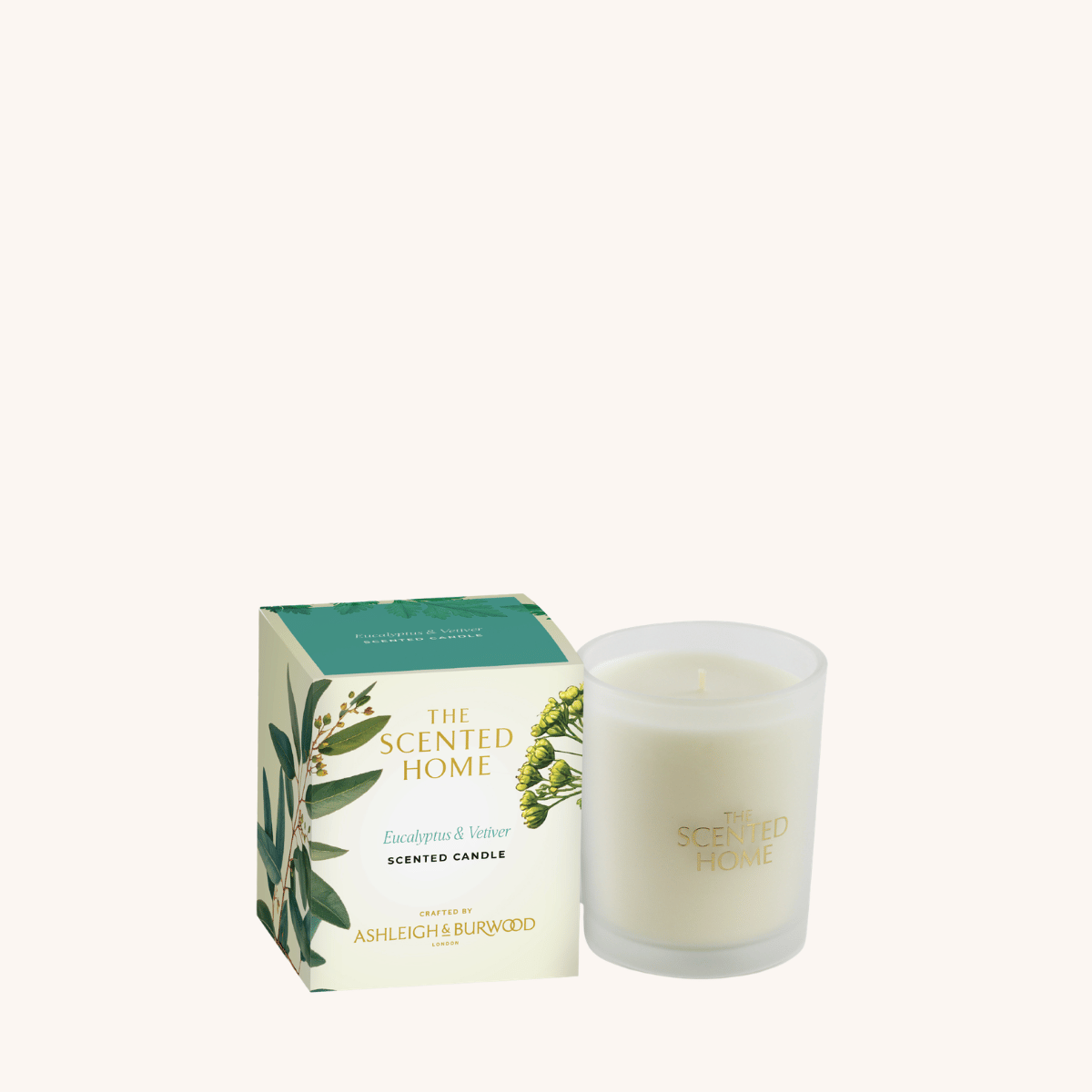 Eucalyptus & Vetiver Scented Jar Candle on a white background