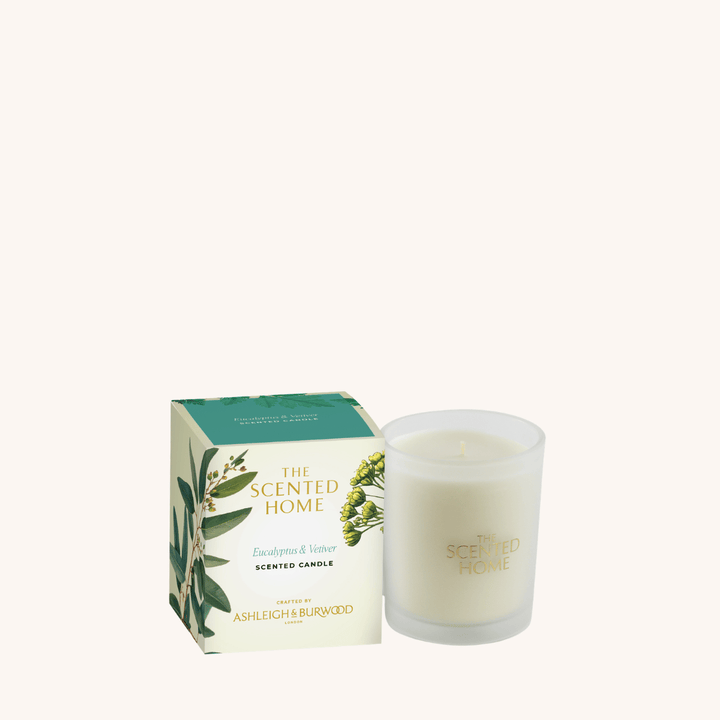 Eucalyptus &amp; Vetiver Scented Jar Candle on a white background