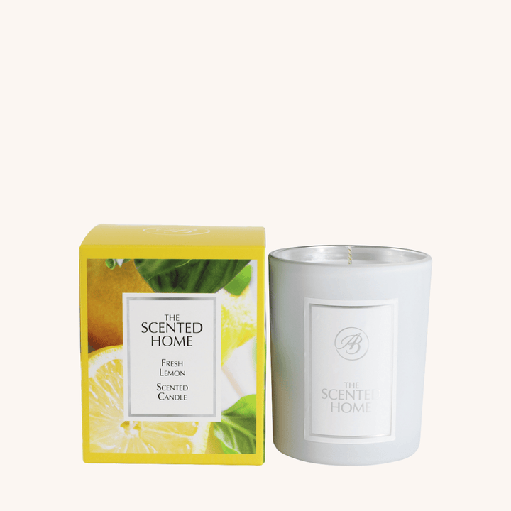 Fresh Lemon Scented Jar Candle on white background