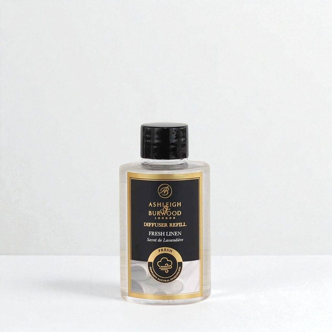 A bottle of Fresh Linen Signature Refill against a white neutral background