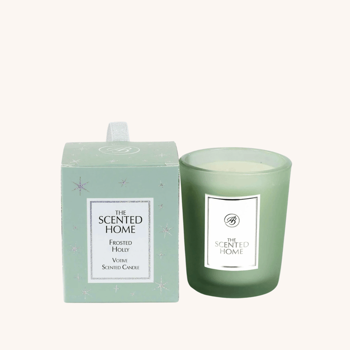 Frosted Holly Scented Jar Candle on a white backfround