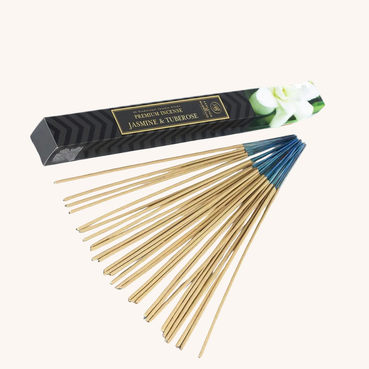 Jasmine & Tuberose Incense against a white neutral background