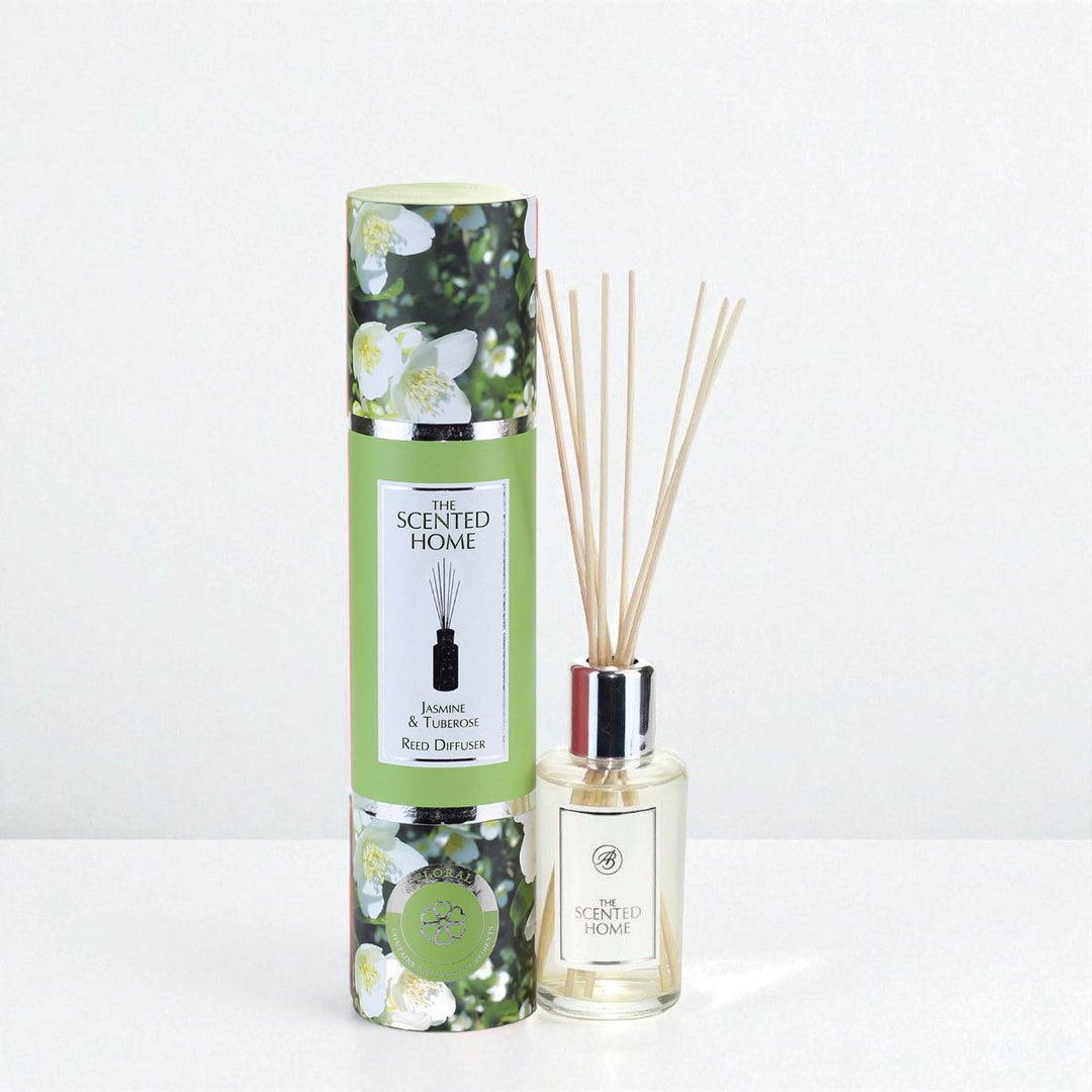 Jasmine & Tuberose Reed Diffuser against a white neutral background