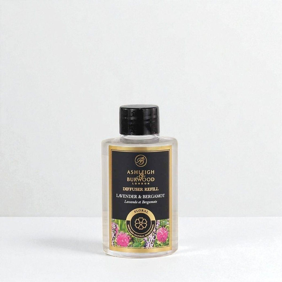 A bottle of Lavender & Bergamot Signature Refill against a white neutral background