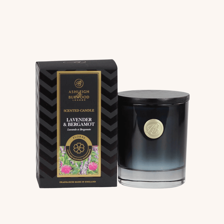 Lavender &amp; Bergamot Signature Scented Candle on a white background 