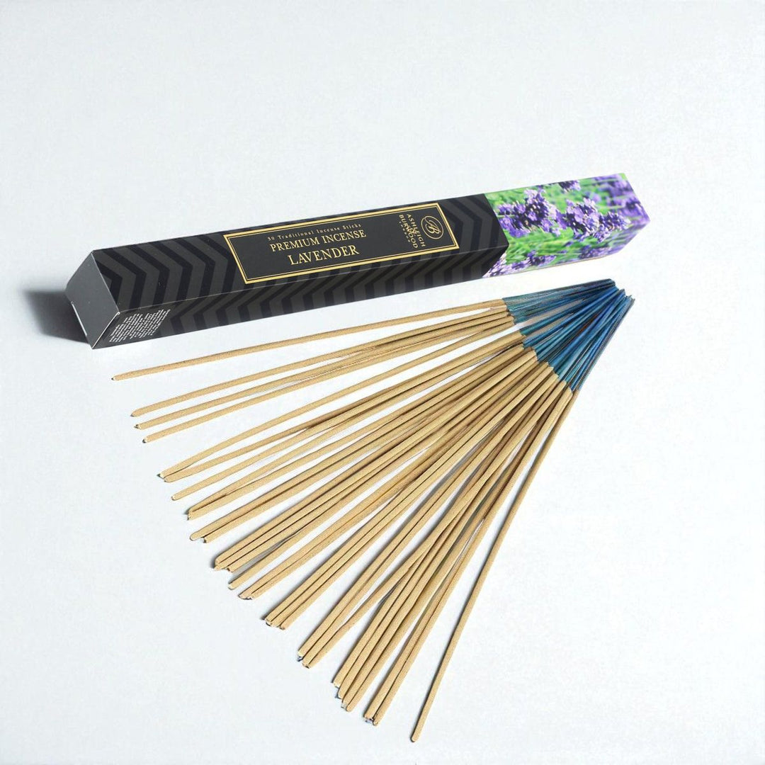 Lavender Incense against a white neutral background
