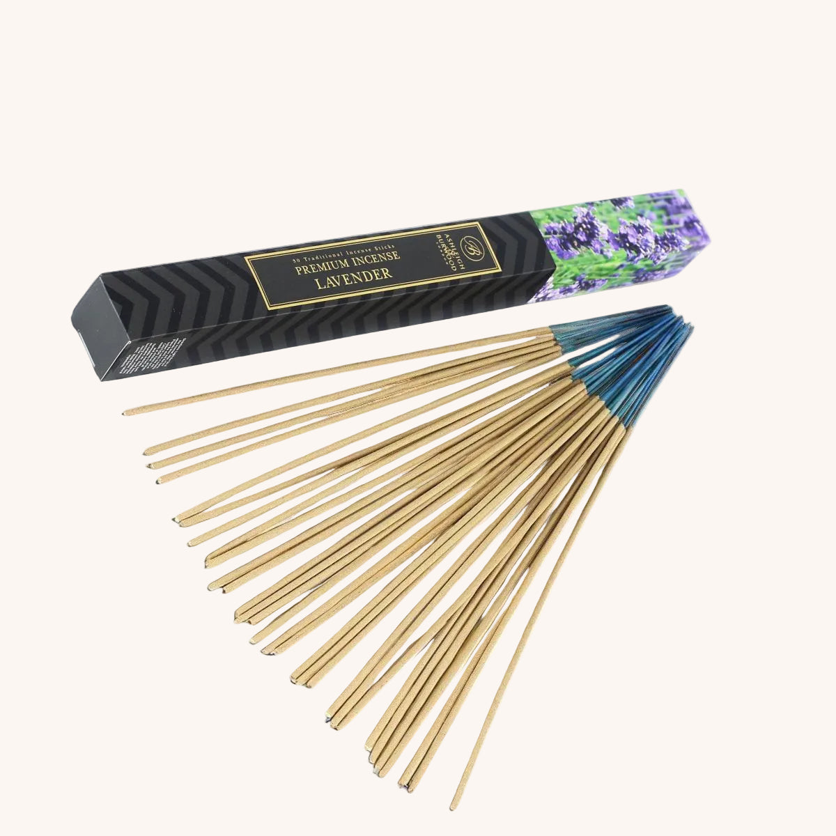 Lavender Incense against a white neutral background