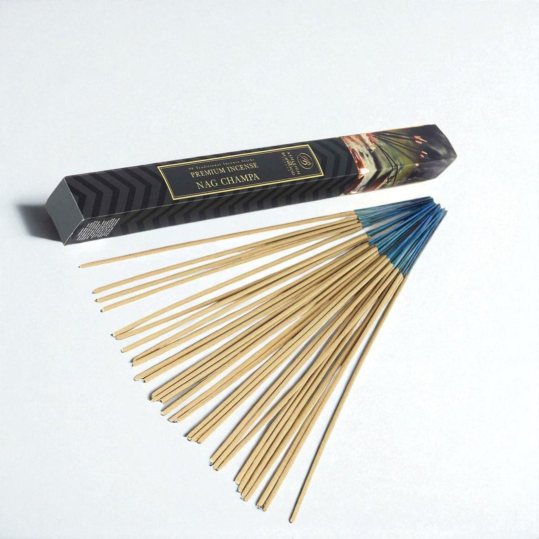 Nag Champa Incense against a white neutral background