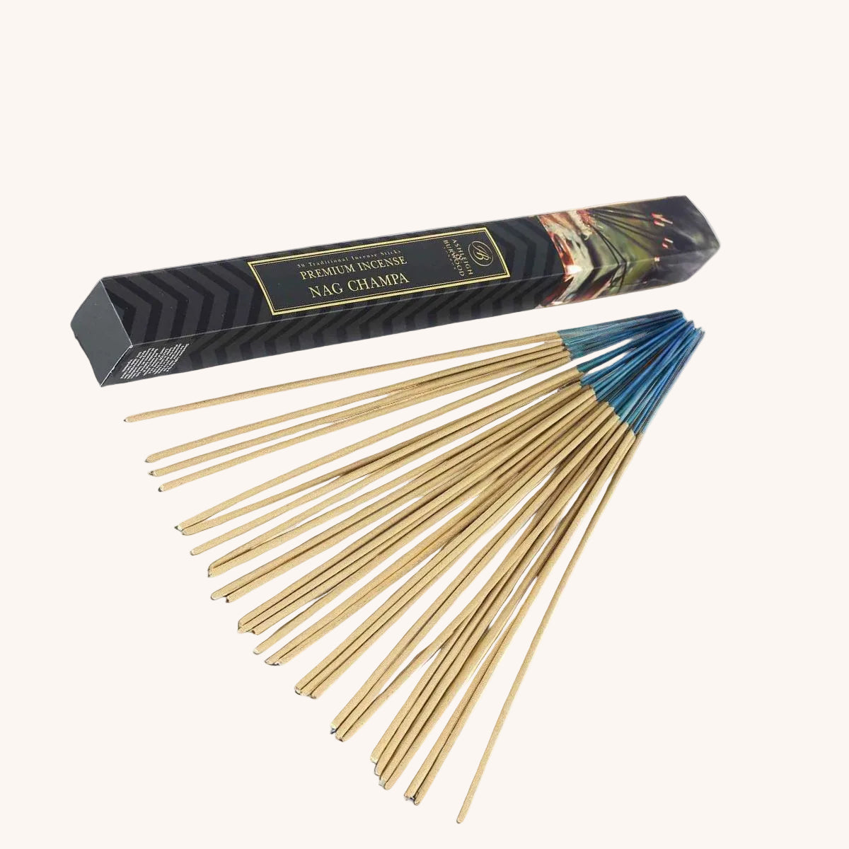 Nag Champa Incense against a white neutral background