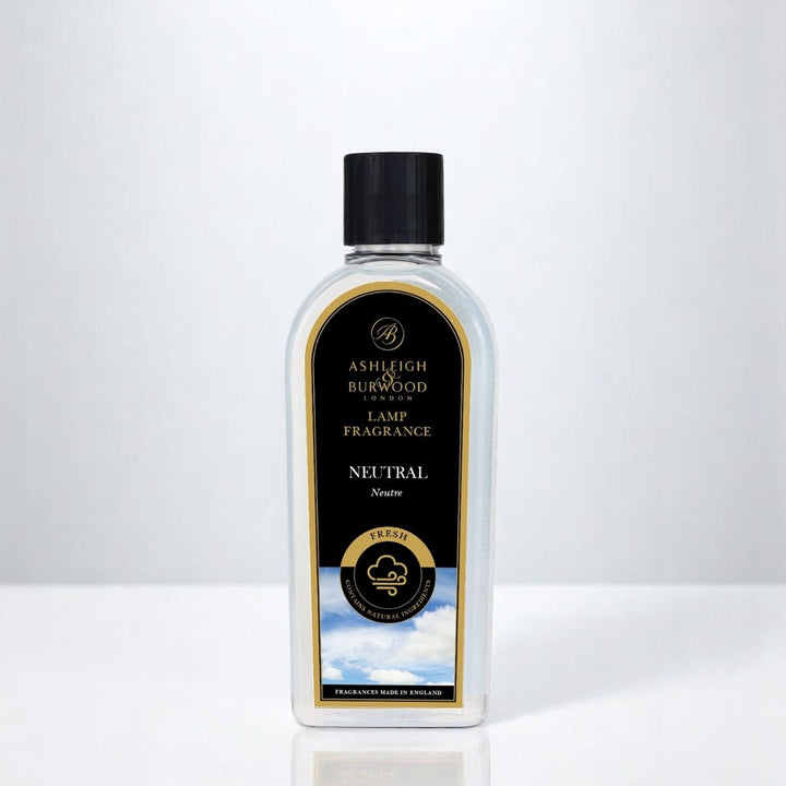 A bottle of Neutral Lamp Fragrance against a white neutral background