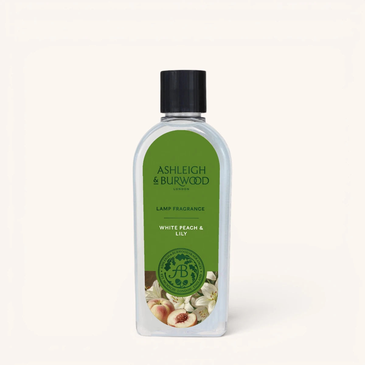 Ashleigh & Burwood lamp fragrance bottle with green label on a white background