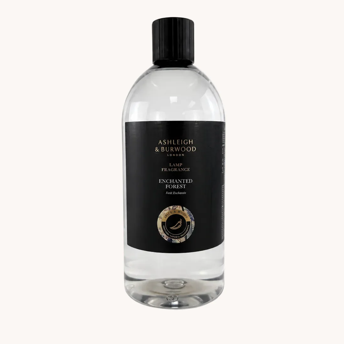 Clear bottle with black label featuring Ashleigh & Burwood branding on a white background