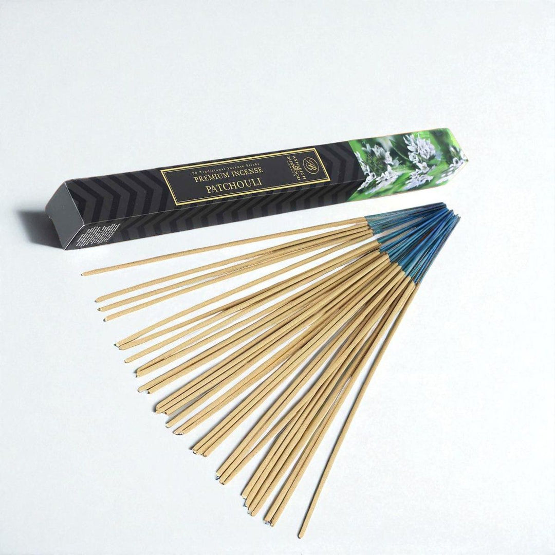 Patchouli Incense against a white neutral background