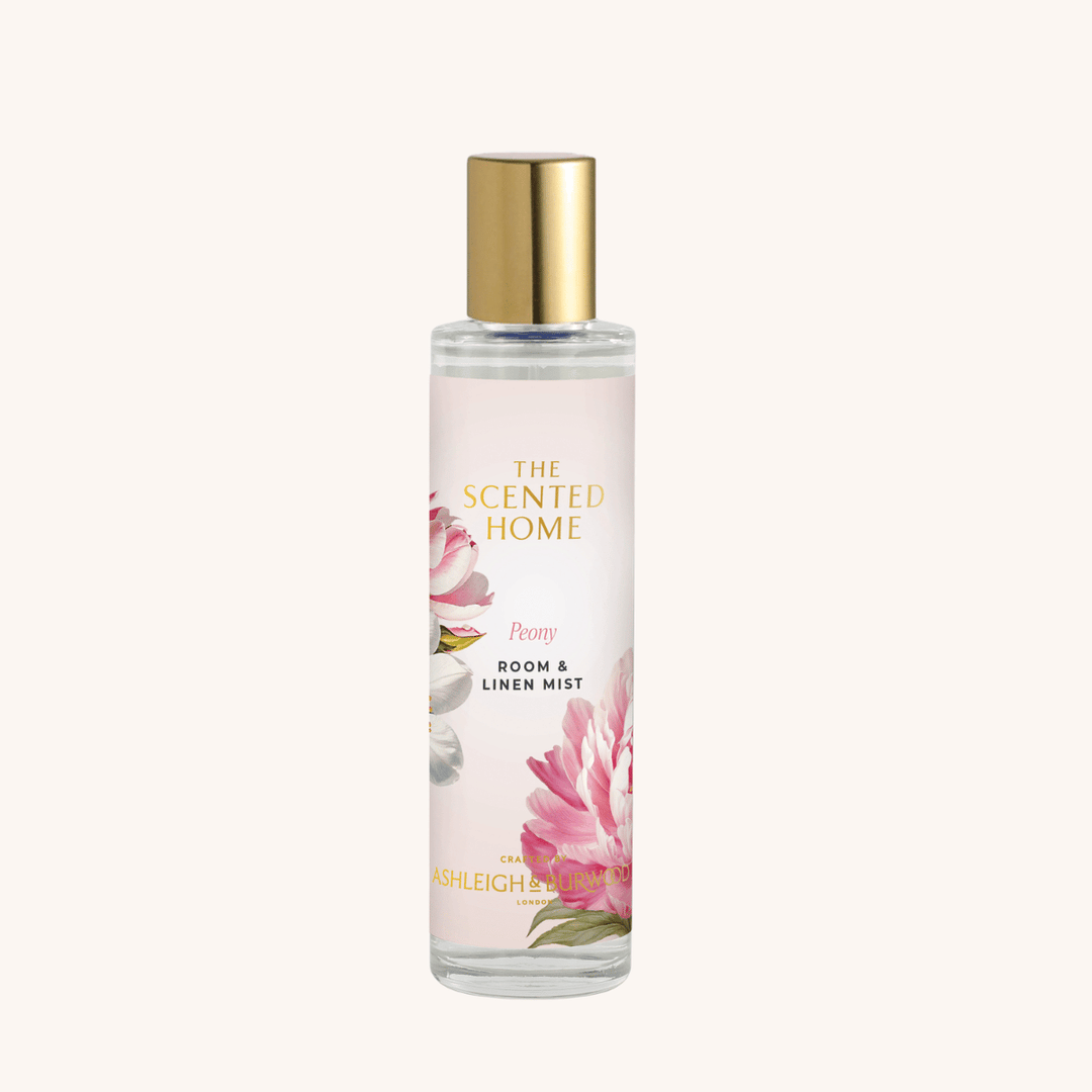 Peony Room & Linen Mist on a White Background