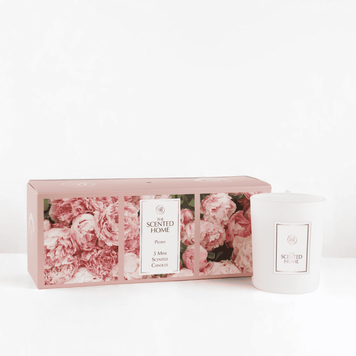 Peony Scented Candle Gift Set against a white neutral background