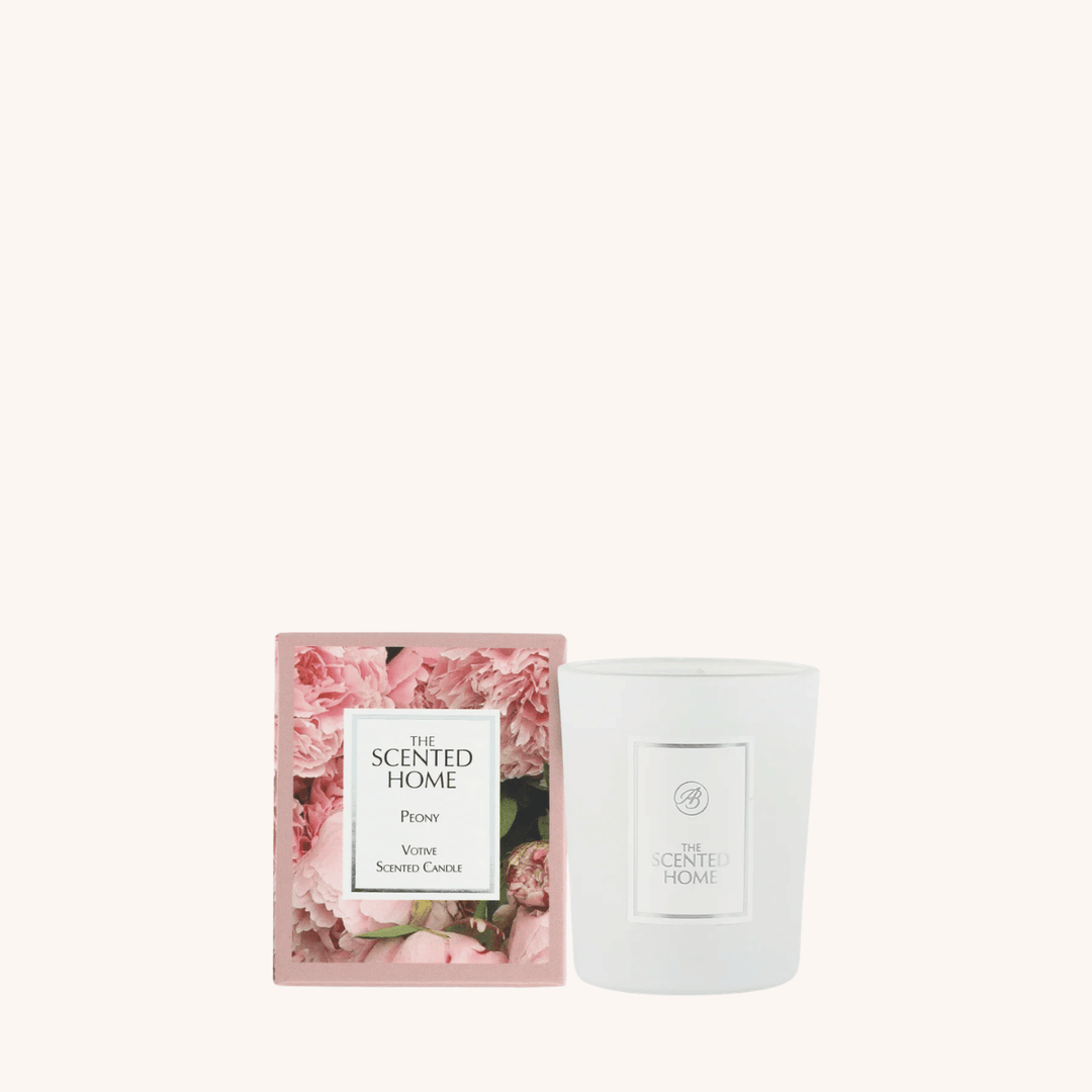 Peony Scented Votive Candle on a white background