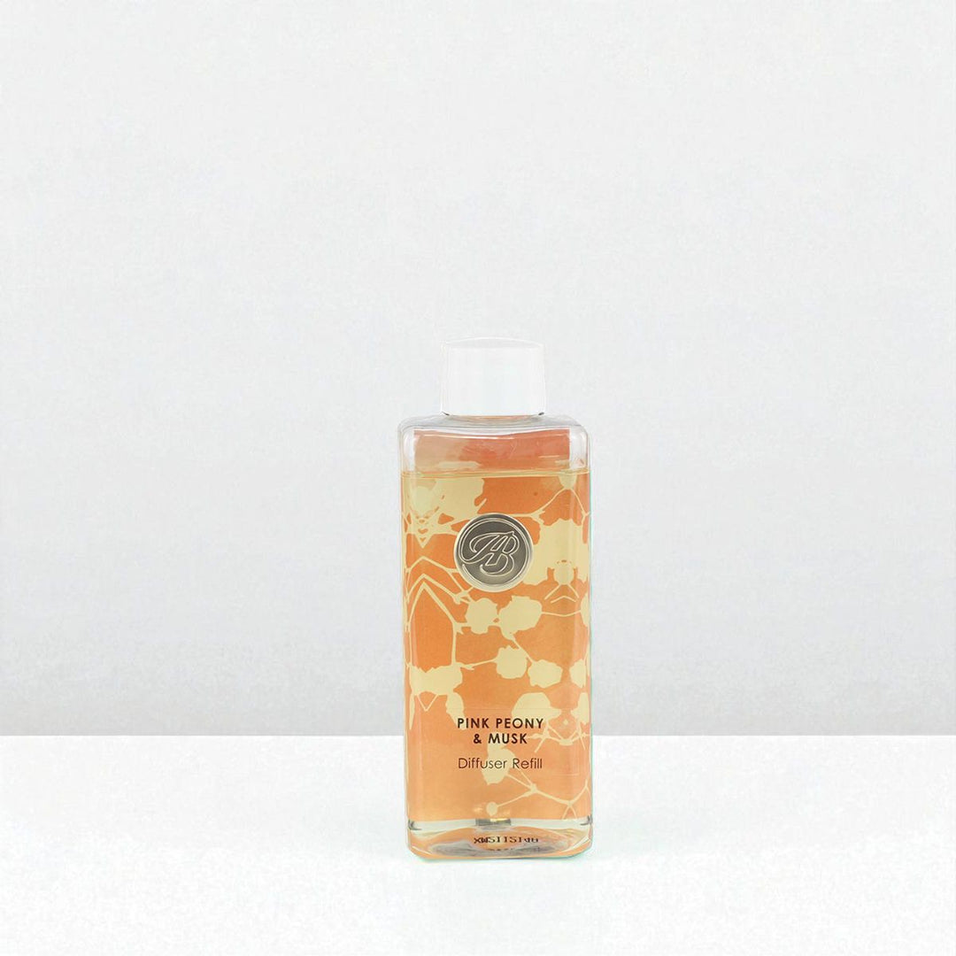 Pink Peony & Musk Reed Diffuser Refill against a white neutral background