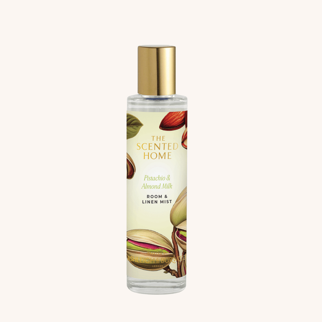 Pistachio & Almond Milk Room & Linen Mist on a white background 