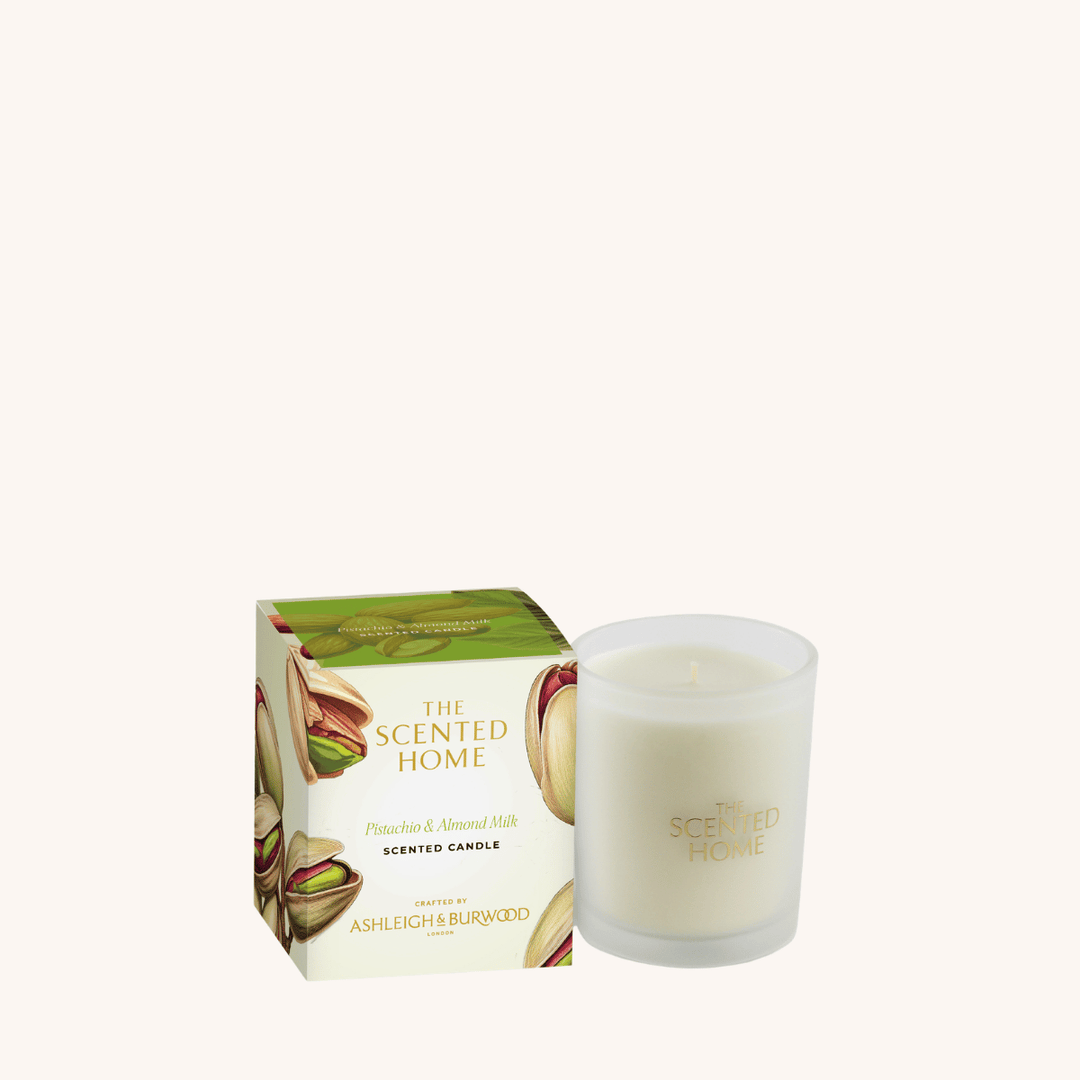 Pistachio & Almond Milk Scented Jar Candle on a white background