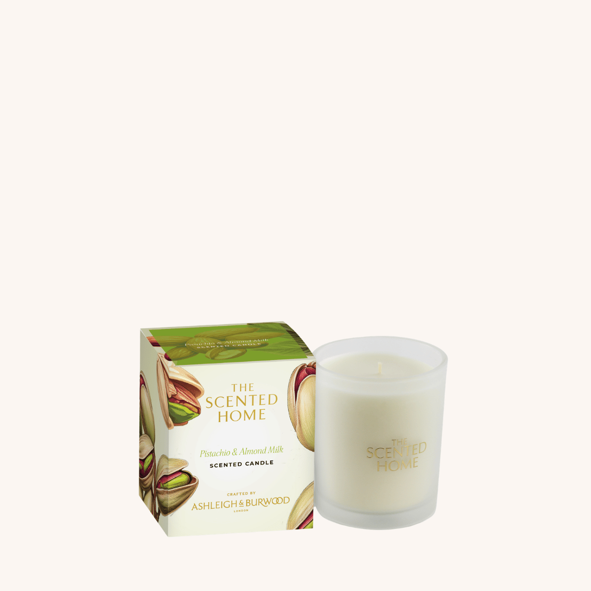 Pistachio & Almond Milk Scented Jar Candle on a white background