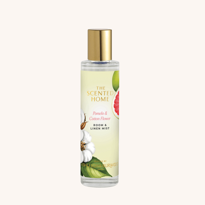 Pomelo &amp; Cotton Flower Room &amp; Linen Mist on a white background