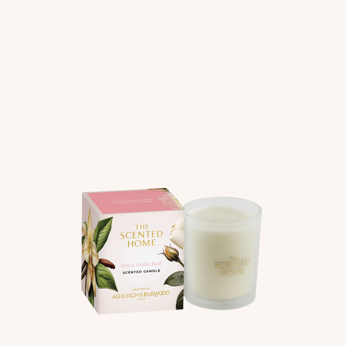 Rose & Vanilla Musk Scented Jar Candle on a white background