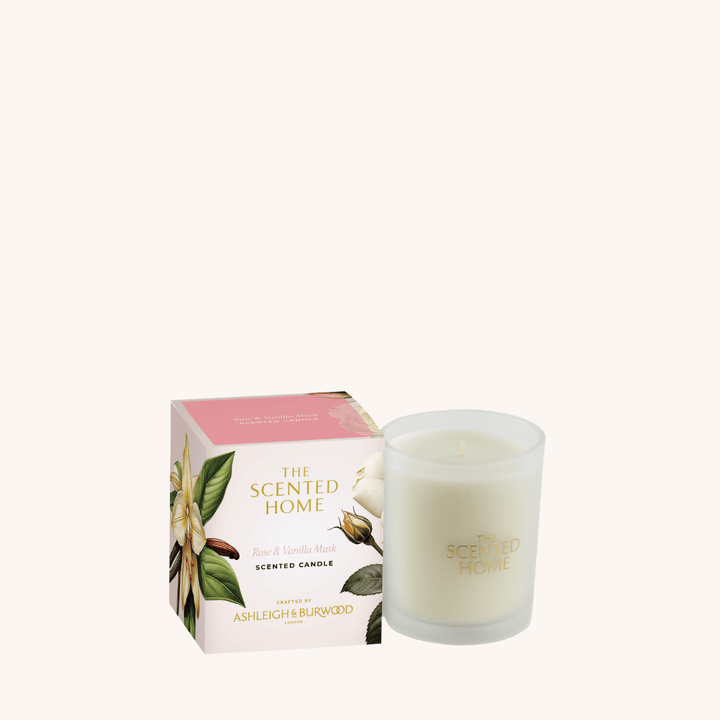 Rose &amp; Vanilla Musk Scented Jar Candle on a white background