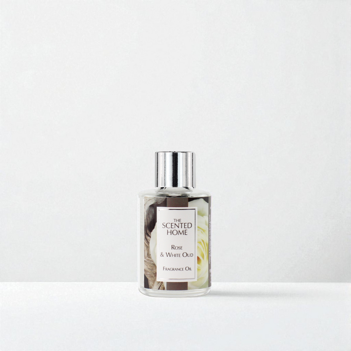Rose & White Oud Fragrance Oil against a white neutral background