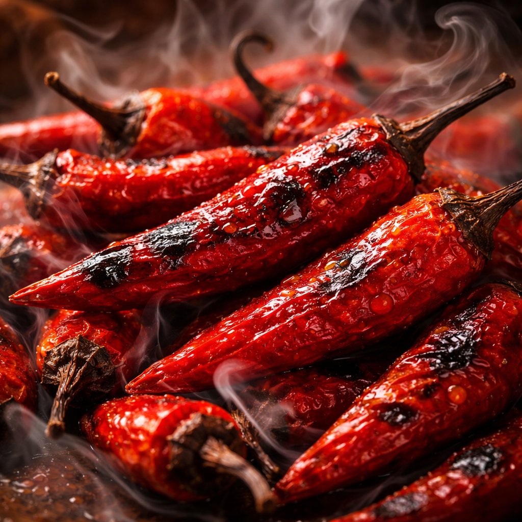 A few smoked chilli on a plate