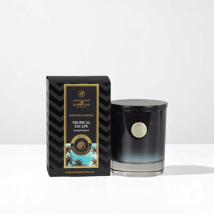 Tropical Escape Scented Candle against a white neutral background