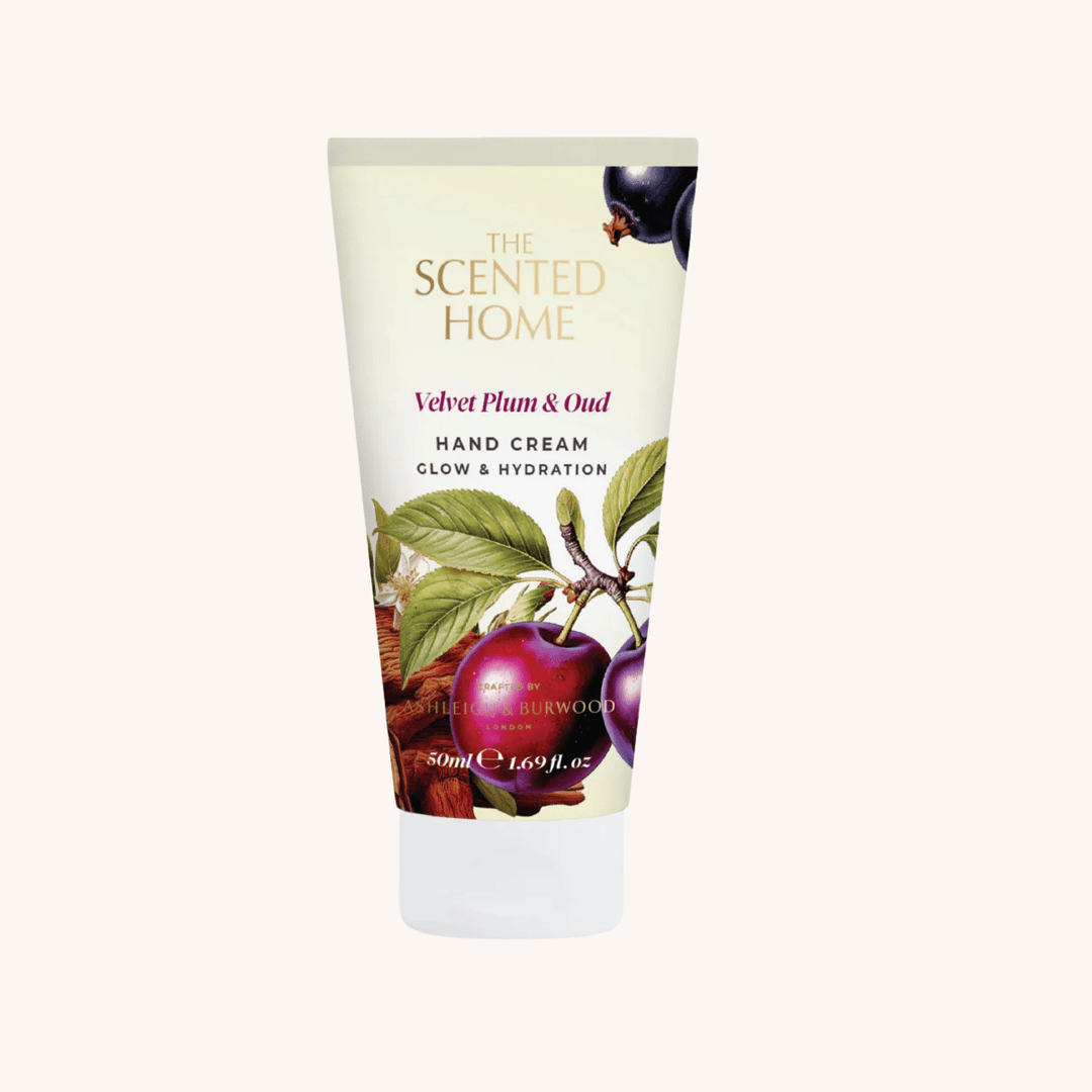 Velvet Plum & Oud Hand Cream on a white background
