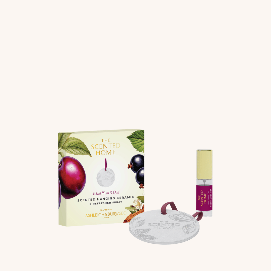 Velvet Plum & Oud Scented Hanging Ceramic on a white background